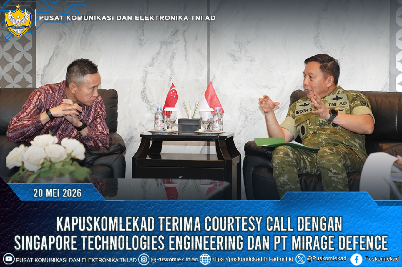 KAPUSKOMLEKAD TERIMA COURTESY CALL DENGAN SINGAPORE TECHNOLOGIES ENGINEERING DAN PT MIRAGE DEFENCE